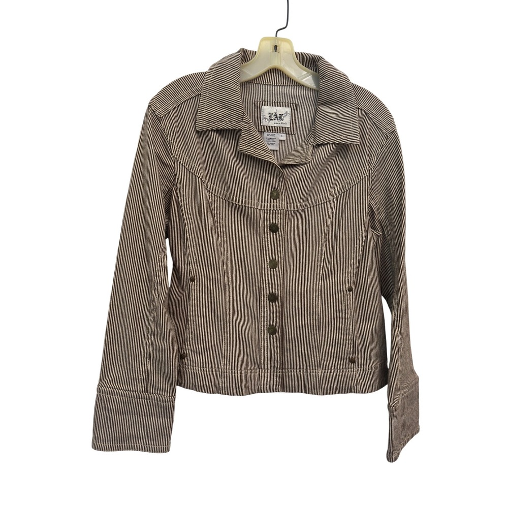 Hickory Stripe Jacket Brown White Cotton Western Yoke Y2K Workwear Size L
